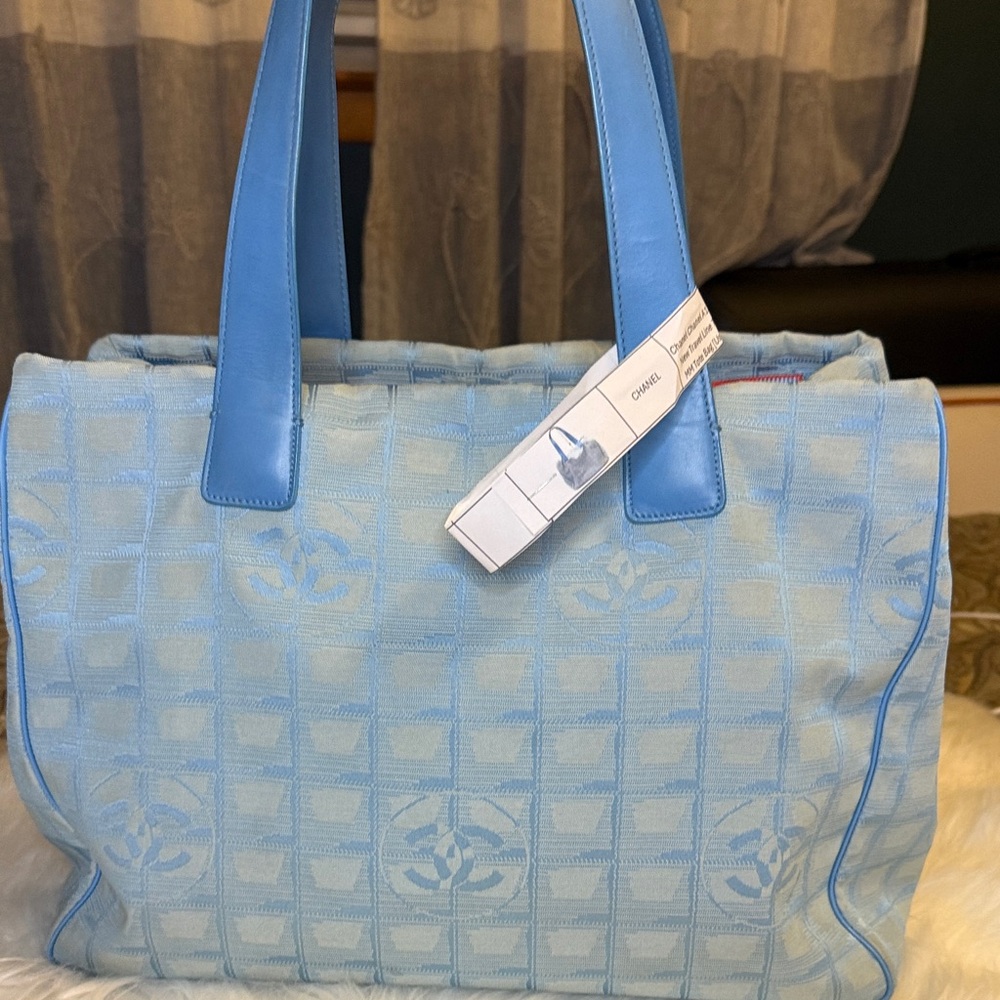 Chanel Travel Line Light Blue Jacquard Nylon Tote Bag